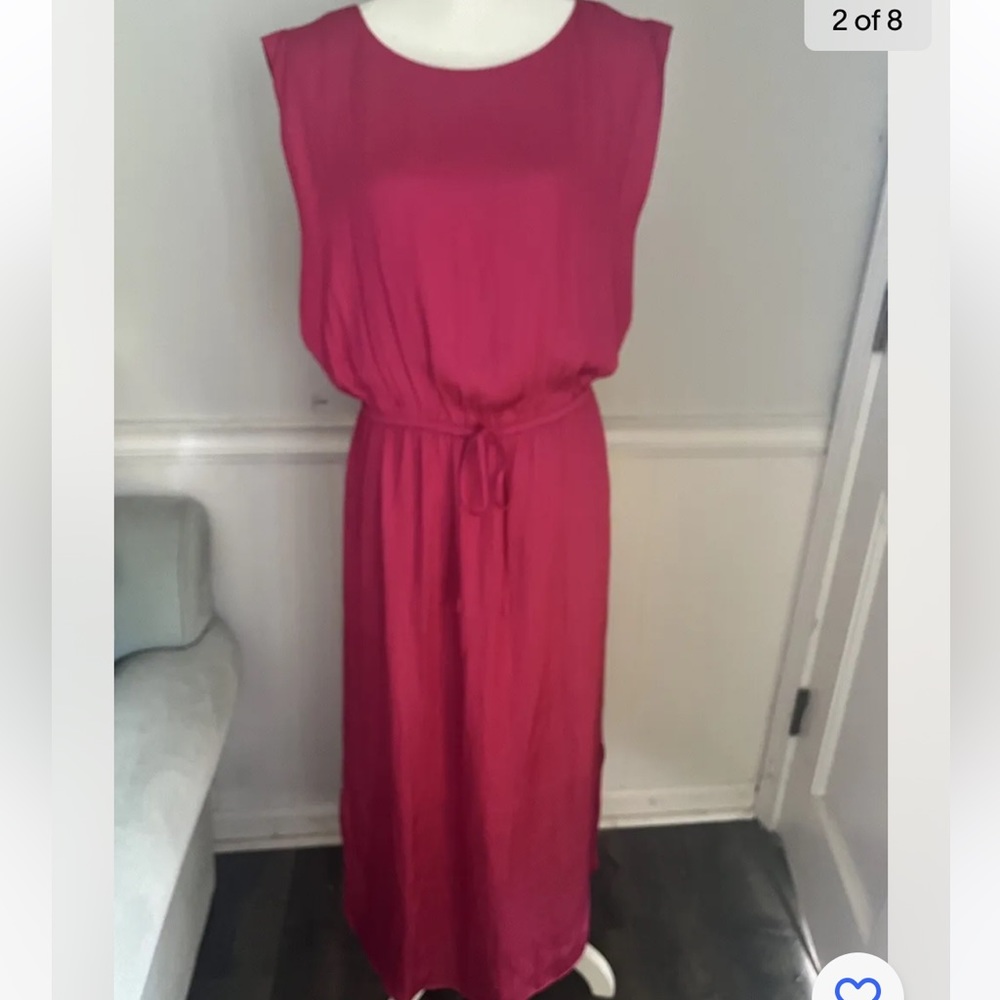 Chicos Silky Maxi Dress Womens size 8 Hot Pink Sleeveless Lightweight Sleeveless